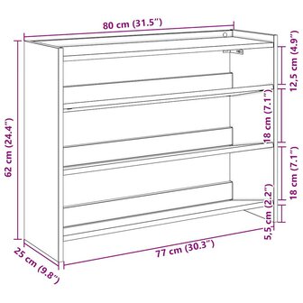 Schoenenrek 80x25x62 cm bewerkt hout gerookt eikenkleurig 9