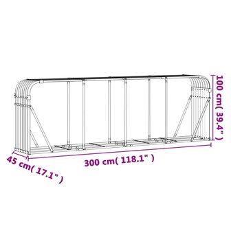 Haardhoutopslag 300x45x100 cm gegalvaniseerd staal antraciet 9