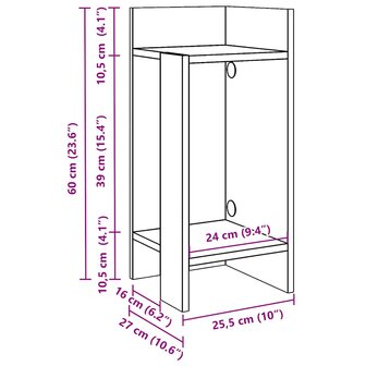 Bijzettafeltje met plank 25,5x27x60 cm betongrijs 9