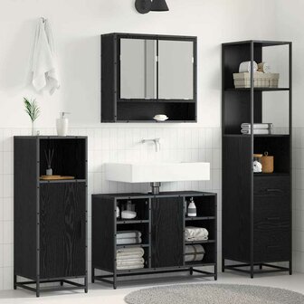 Badkamermeubelset Zwart Eiken 35 x 37,5 x 166 cm Bewerkt hout 1
