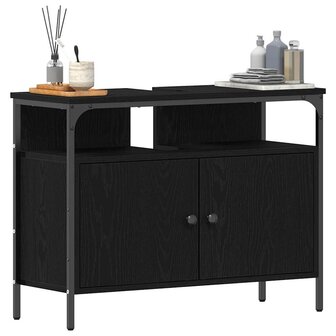 Badkamerkast Zwart eiken 80 x 30 x 60 cm Bewerkt hout 3