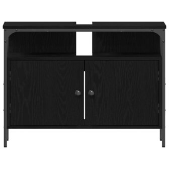 Badkamerkast Zwart eiken 80 x 30 x 60 cm Bewerkt hout 6