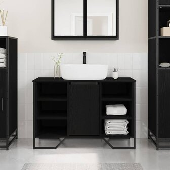 Badkamerkast Zwart Eiken 91 x 35 x 60 cm Bewerkt hout 1