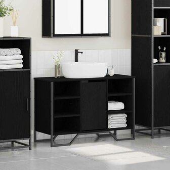 Badkamerkast Zwart Eiken 91 x 35 x 60 cm Bewerkt hout 4