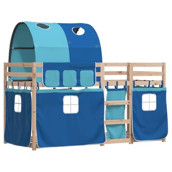 Stapelbed met gordijnen 90x200 cm massief grenenhout blauw 3