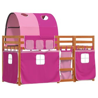 Stapelbed met gordijnen 90x200 cm grenenhout roze 3