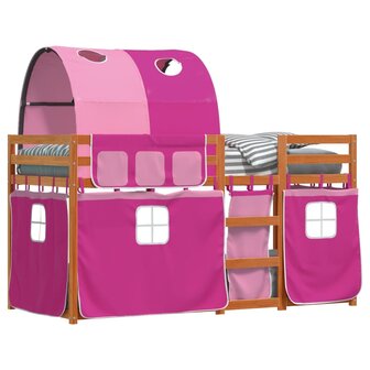 Stapelbed met gordijnen 90x200 cm grenenhout roze 4