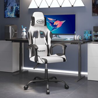 Gamestoel draaibaar kunstleer wit en zwart 1
