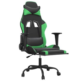 Massage gamestoel met voetensteun kunstleer zwart en groen 3