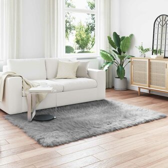 Nep Schapenvacht Tapijt Tafalla Grijs 140 x 200 cm Polyester 1