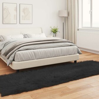 Nep Schapenvacht Tapijt Tafalla Zwart 80 x 250 cm Polyester 4