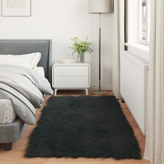 Nep Schapenvacht Tapijt Tafalla Zwart 100 x 200 cm Polyester 4