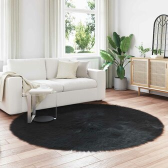 Nep Schapenvacht Tapijt Tafalla Zwart &Oslash; 160 cm Polyester 1