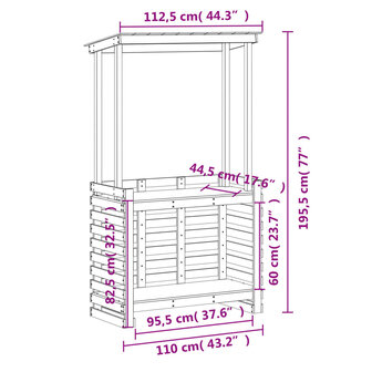 Tuinbartafel met dak 112,5x57x195,5 cm massief hout 9