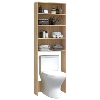 Wasmachinekast 64x24x190 cm wit en sonoma eikenkleurig 5