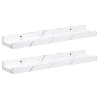 Wandplank met plank 2 pcs Wit Marmer 40 x 9 x 3 cm Bewerkt hout 2