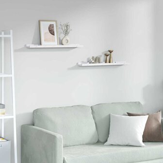 Wandplank met plank 2 pcs Wit Marmer 60 x 9 x 3 cm Bewerkt hout 1