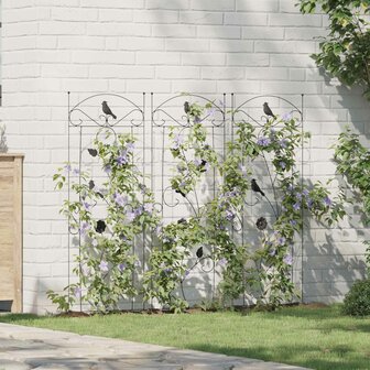 Tuinhek Latwerk 3 pcs Zwart 112 x 40 cm Staal 1