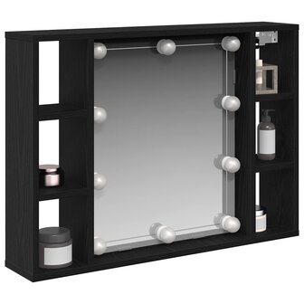 Spiegelkast met plank Zwart Eiken 76 x 15 x 55 cm Bewerkt hout 2