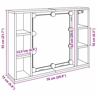 Spiegelkast met plank Zwart Eiken 76 x 15 x 55 cm Bewerkt hout 7
