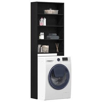 Wasmachinekast Zwart Eiken 64 x 24 x 190 cm Bewerkt hout 3