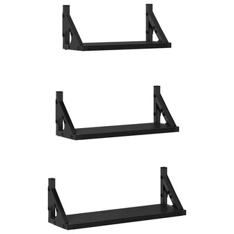 Wandplank Wandgemonteerd met opslag 3 pcs Zwart Eiken 2