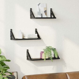 Wandplank Wandgemonteerd met opslag 3 pcs Zwart Eiken 4