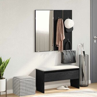 Halmeubelset met lade met opslag 4 pcs Zwart Eiken Bewerkt hout 1
