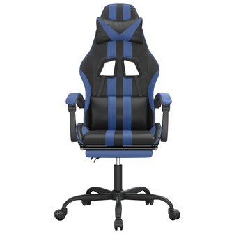 Gamestoel draaibaar met voetensteun kunstleer zwart en blauw 3