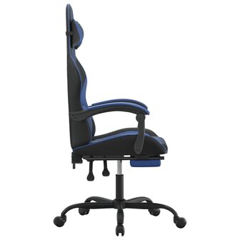 Gamestoel draaibaar met voetensteun kunstleer zwart en blauw 4