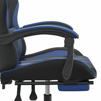 Gamestoel draaibaar met voetensteun kunstleer zwart en blauw 9