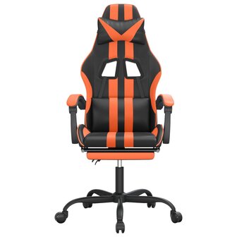 Gamestoel draaibaar met voetensteun kunstleer zwart en oranje 3