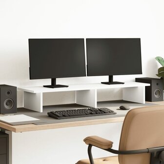Monitorstandaard 100x27x15 cm bewerkt hout wit 1