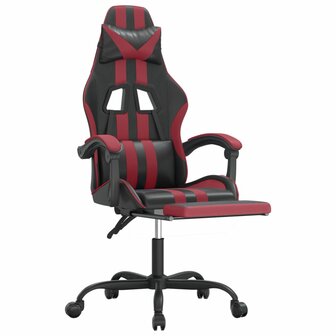 Gamestoel draaibaar met voetensteun kunstleer zwart en wijnrood 6