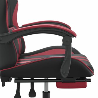 Gamestoel draaibaar met voetensteun kunstleer zwart en wijnrood 9