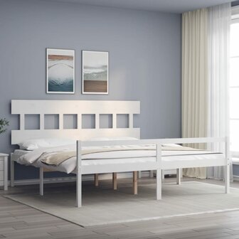Seniorenbed met hoofdbord massief hout wit 200x200 cm 1