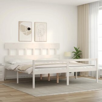 Seniorenbed met hoofdbord massief hout wit 200x200 cm 3