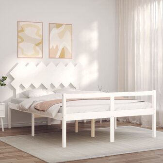Seniorenbed met hoofdbord massief hout wit 140x190 cm 3