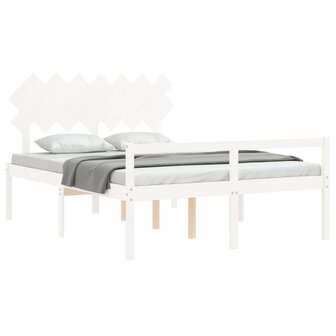 Seniorenbed met hoofdbord massief hout wit 140x190 cm 4