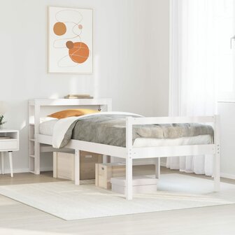 Seniorenbed met hoofdbord massief grenenhout wit 90x200 cm 1