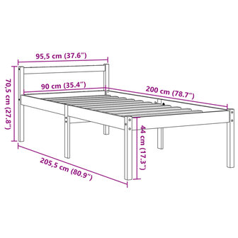 Seniorenbed massief grenenhout wasbruin 90x200 cm 9