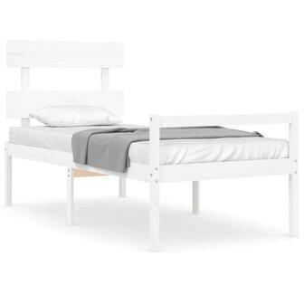 Seniorenbed met hoofdbord massief hout wit 2