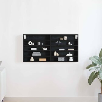 Vitrinekast Zwart Eiken 100 x 8,5 x 50 cm Bewerkt hout 4