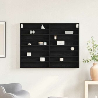 Vitrinekast Zwart Eiken 100 x 8,5 x 75 cm Bewerkt hout 4