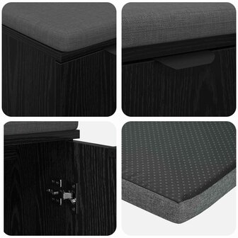 Halbank met kussen met opslag Zwart Eiken 60 x 38 x 46 cm 9