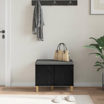 Halbank met kussen met opslag Zwart Eiken 60 x 38 x 46 cm 4