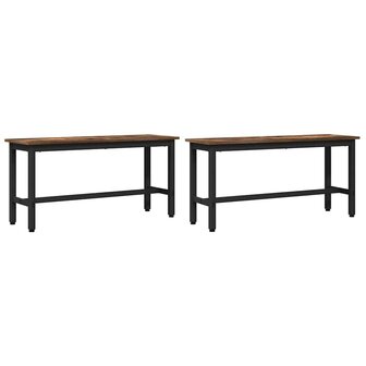 Eetbank 2 pcs Gerookt eiken 100 x 32,5 x 48,5 cm 2