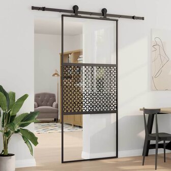 Glazen deur Fretwerk Zwart 90 x 2 x 205 cm Aluminium 1