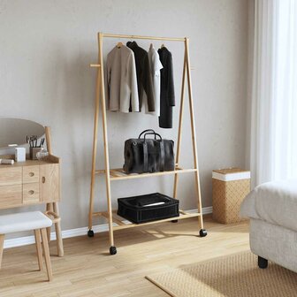 Kledingrek met schappen en wielen 96x45,5x155,5 cm bamboe 2