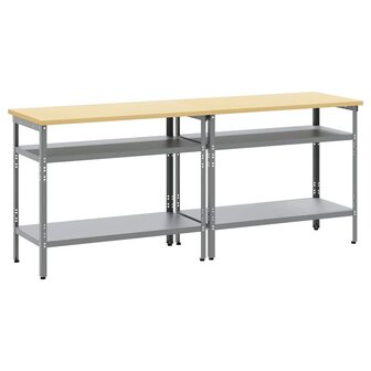 Werkbankset met plank 2 pcs Beige en Grijs 200 x 55 x 85 cm 2